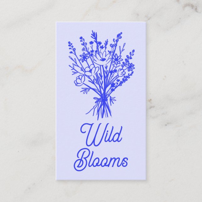 WildblomBouquet Rustic Minimal Chic Blommigt Blue Visitkort (Framsida)