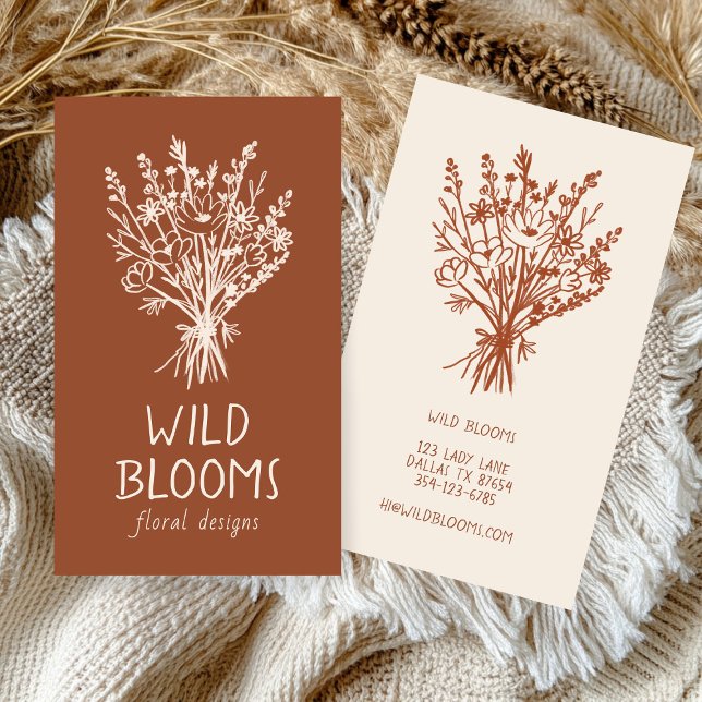 WildblomBouquet Rustic Minimum Simple Blommigt Visitkort (Wildflower Bouquet Rustic Minimal Simple Floral Terracotta Custom Business Card
)