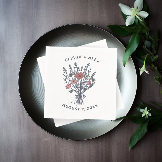 WildblomBouquet Rustic Whimsical Bröllop Bloom Pappersservett (Wildflower Bouquet Rustic Whimsical Wedding Bloom Napkins
)