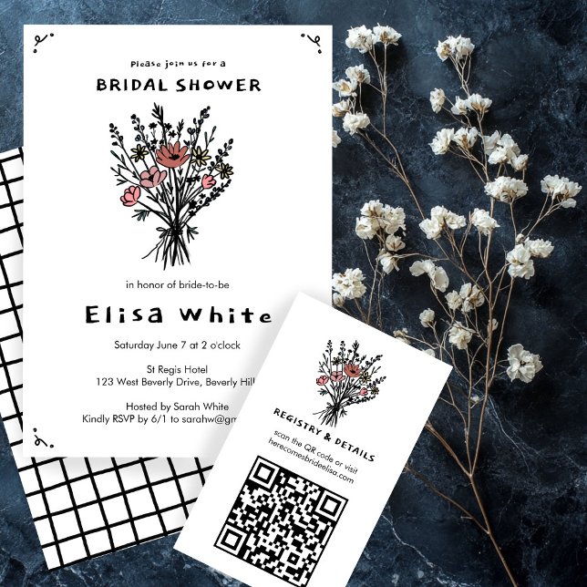 WildblomBouquet Rustic Whimsical Möhippa Inbjudningar (Wildflower Bouquet Rustic Whimsical Bridal Shower Invitation
)