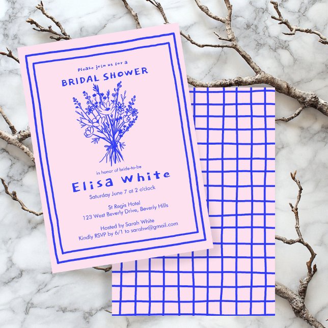 WildblomBouquet Rustic Whimsical Möhippa Inbjudningar (Wildflower Bouquet Rustic Whimsical Bridal Shower Invitation Pink Blue
)