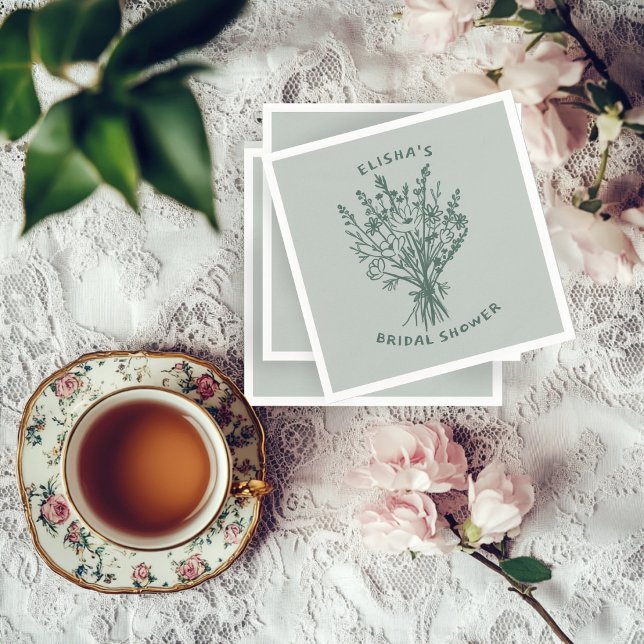 WildblomBouquet Rustic Whimsical Möhippa Pappersservett (Wildflower Bouquet Rustic Whimsical Bridal Shower Sage CUSTOM Napkins
)