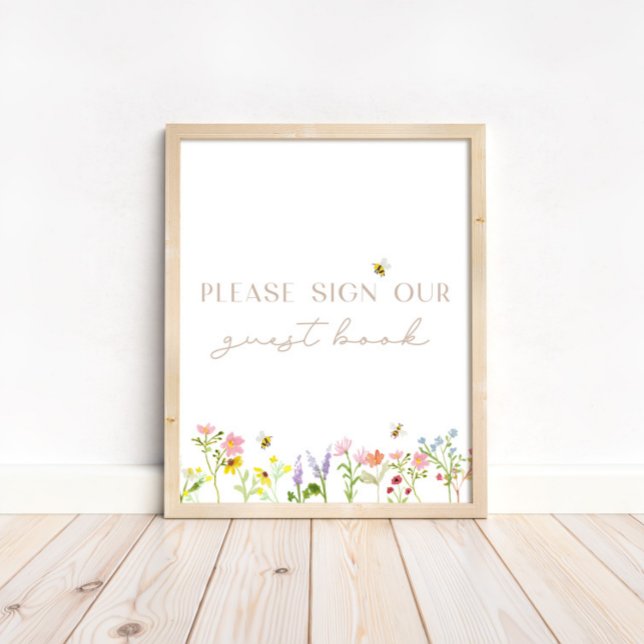 Wildblombumblebee Blommigt Guest Bok Sign Poster (Coordinate this guest book sign with our matching baby shower guest book!)