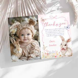 WildblomBunny Girl Rosa Birthday Photo Tack Kort