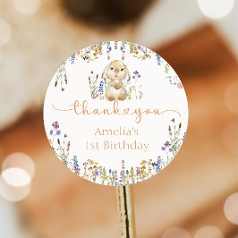 WildblomBunny Rabbit Birthday Sticker Runt Klistermärke