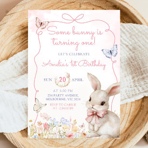 Wildblombunny Rosa Girl Birthday-inbjudan Inbjudningar