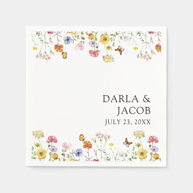 WildblomButterflies Boho Bröllop Pappersservett (Framsidan)