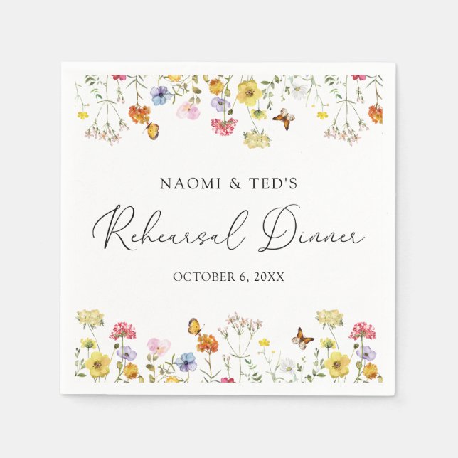 WildblomButterflies Boho Rehearsal Dinner Pappersservett (Framsidan)