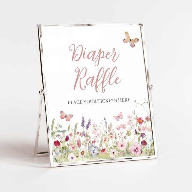 WildblomButterfly Baby Shower Diaper Raffle Poster (Boho Butterflies Baby Shower Diaper Raffle Sign)