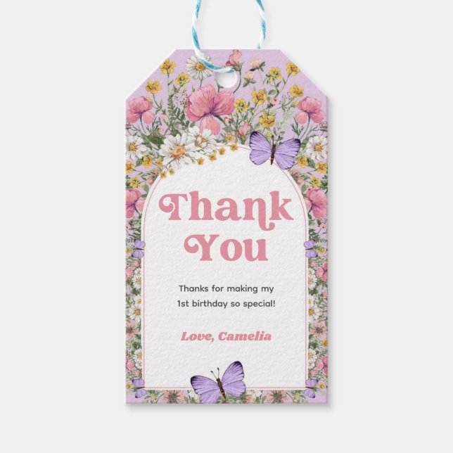 WildblomButterfly Birthday Tack Presentetikett (Framsidan)