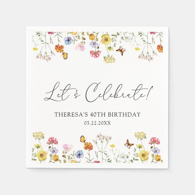 WildblomButterfly Boho Låt oss Celebrate Birthday Pappersservett (Framsidan)