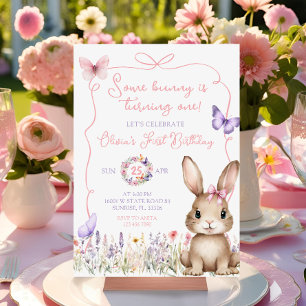 WildblomButterfly Bunny Rabbit Birthday Inbjudningar