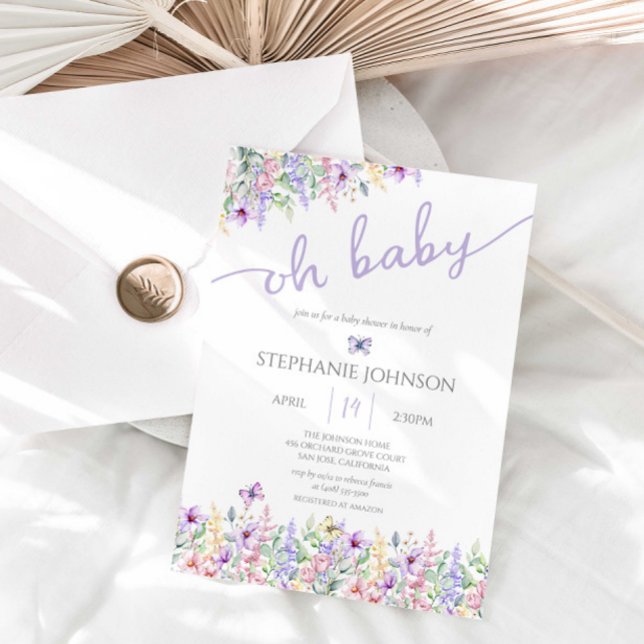 WildblomButterfly Garden Lavender Baby Shower Inbjudningar (Skapare uppladdad)