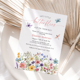 WildblomButterfly Garden Twin Baby Shower Inbjudningar