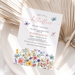 WildblomButterfly Garden Twin Baby Shower Inbjudningar