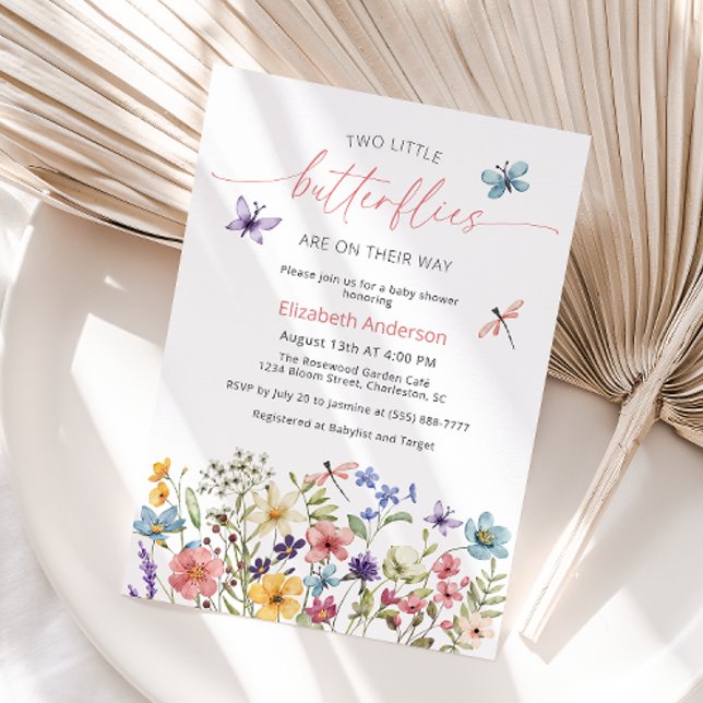 WildblomButterfly Garden Twin Baby Shower Inbjudningar (Skapare uppladdad)