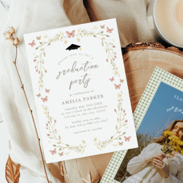 WildblomButterfly Rosa & Sage Photo Studenten Inbjudningar