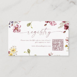 Wildblomcalligraphy Mauve QR Code Gift Registry Tilläggskort