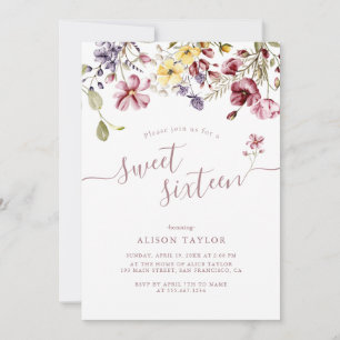 Wildblomcalligraphy Sweet sixteen Birthday Inbjudningar
