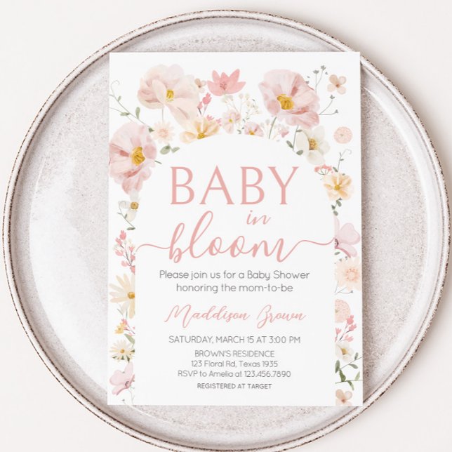 Wildblomch Arch Baby i Bloom Baby Shower Inbjudningar (Wildflower Baby in Bloom Baby Shower Invitation
)
