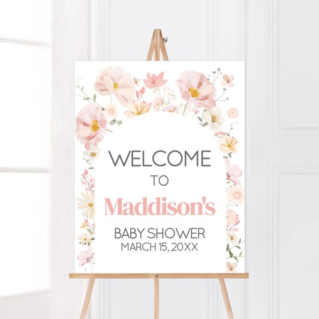 Wildblomch Arch Baby i Bloom Baby Shower Välkommen Poster (Boho Arch Wildflower Baby in Bloom Baby Shower Welcome Sign)