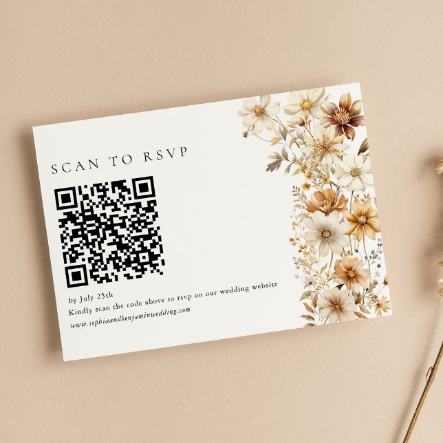 WildblomCream Boho Blommigt Bröllop QR-kod OSA Kort (Skapare uppladdad)