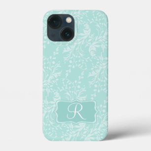 Wildblomdamask aqua teal monogram