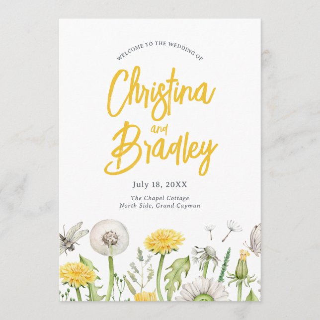 WildblomDandelion Garden Wedding Program (Framsida)