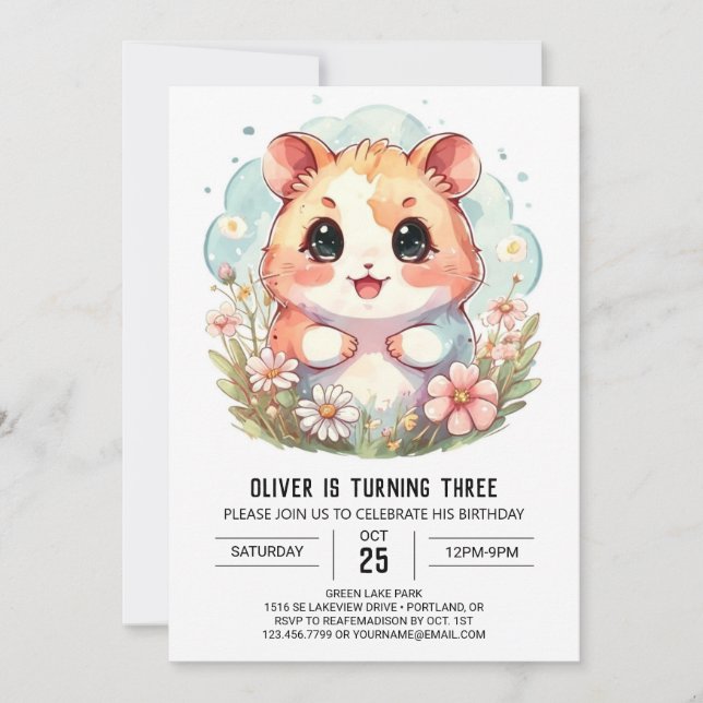 WildblomDigital Hamster Birthday Inbjudningar (Framsida)