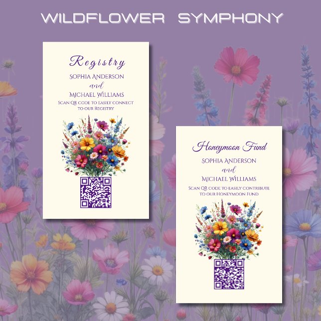 Wildblome Elegance-Registry-Honeymoon Business Ca Visitkort (Wildflower Symphony Wedding Registry and Honeymoon Fund-Colorful, Rustic, Country, Bohemian, Elegant)