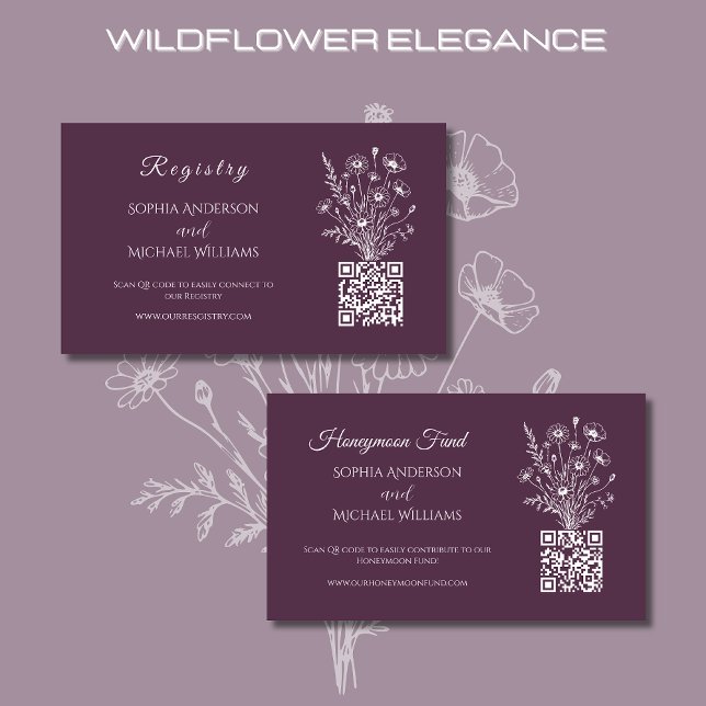 Wildblome Elegance-Registry-Honeymoon Visitkort (Wildflower Elegance Wedding Registry and Honeymoon Fund Purple-Rustic-Bohemian-Country)