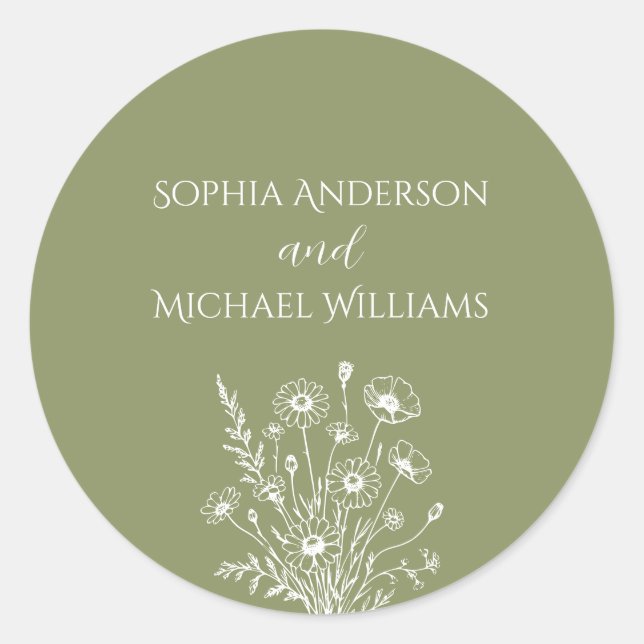 Wildblome Elegance- Wedding Stickers Runt Klistermärke (Framsida)