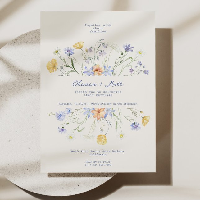 WildblomElegant Blommigt Bröllop Inbjudningar (Wildflower Wedding Invitation, Elegant Floral Wedding Invite, Rustic Garden Wedding Invitation, Roma)