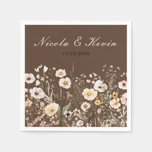 Wildblomens höstfälla Blommigt Bröllop Pappersservett (Framsidan)