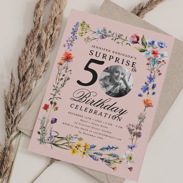 Wildblomfoto SURPRISE 50:e födelsedagen  Inbjudningar (Skapare uppladdad)