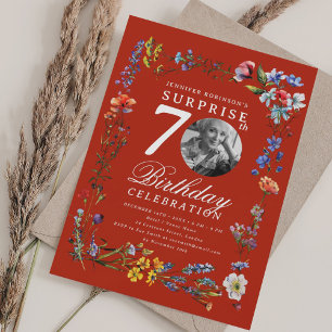 Wildblomfoto SURPRISE 70:e födelsedagen Red Inbjudningar