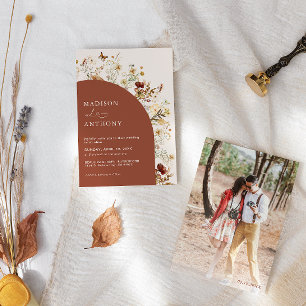 Wildblomfoto Terracotta bröllopsinbjudan Inbjudningar
