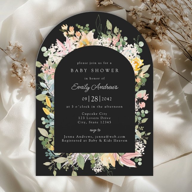 WildblomGarden Charm | Inbjudan till babyvisningsp (Wildflower Garden Charm | Arch Baby Shower Invitation)