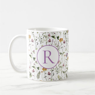 WildblomGarden Mönster Anpassningsbar Initial Brev Kaffemugg