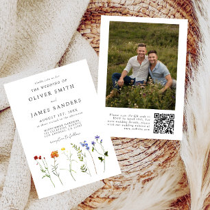 WildblomGay QR-kod Foto Bröllop Inbjudningar