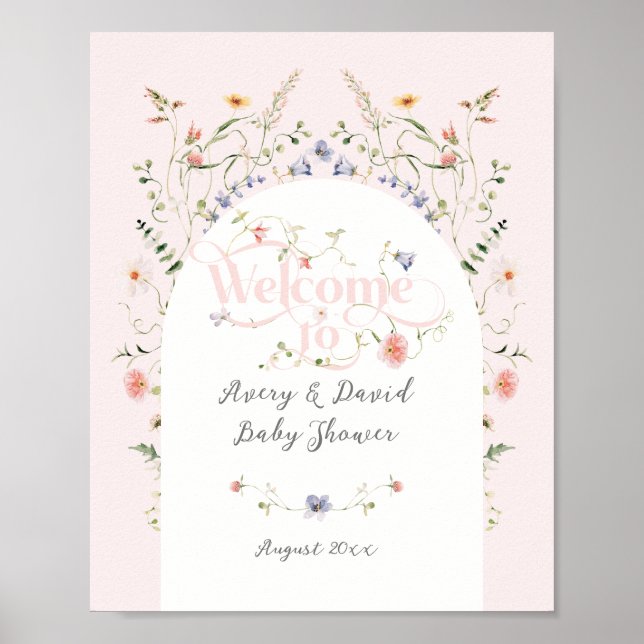 WildblomGirl Rosa Bloom Baby Shower Poster (Framsidan)