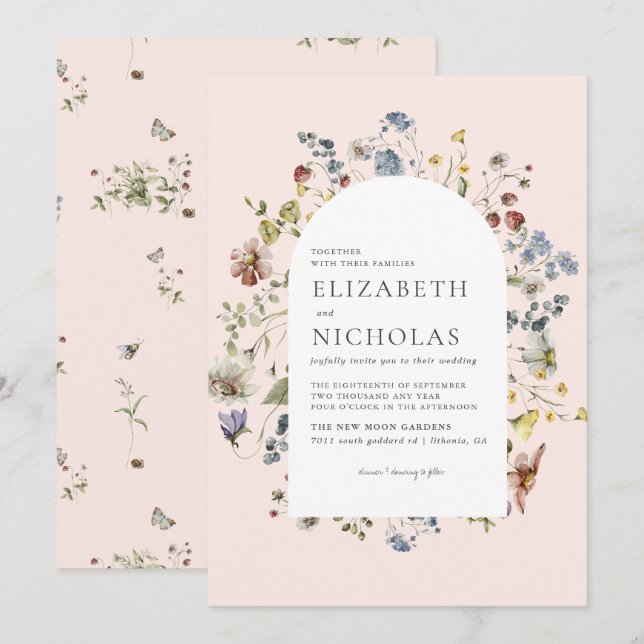 WildblomGreenery Botanical Bröllop Inbjudningar (Fram/baksida)