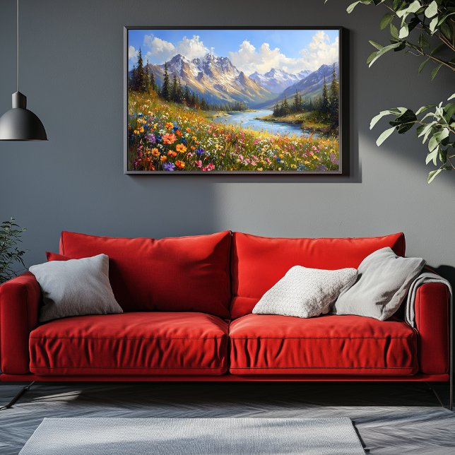 WildblomHillside Overlook Crystal River Canvastryck (Alpine Mountains Artwork)