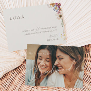 Wildblomige Beige Faded Photo Bridesmaid Card Inbjudningar