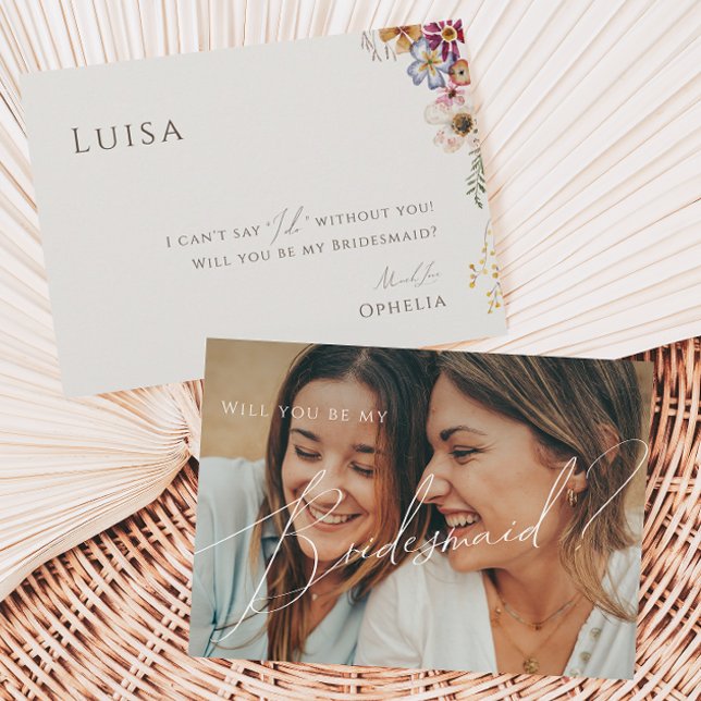 Wildblomige Beige Faded Photo Bridesmaid Card Inbjudningar (Skapare uppladdad)