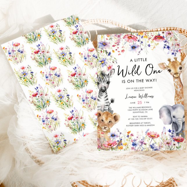 Wildblomjungle Safari Animals Girl Baby Shower Inbjudningar (Skapare uppladdad)
