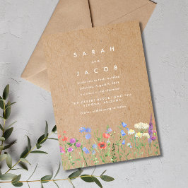 Wildblomks Kraft Papper Rustic Wedding bjudande Inbjudningar