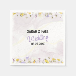 Wildblomlavender och Gult Blommigt Bröllop Pappersservett