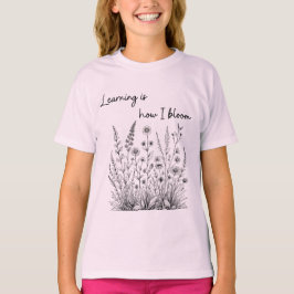 Wildblomline Line Teckning Learning är hur jag Blo T Shirt