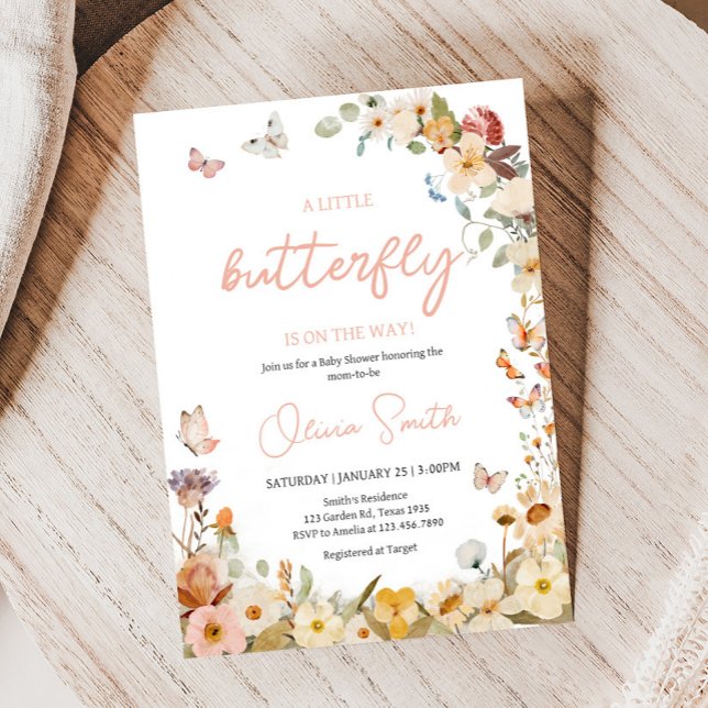 WildblomLittle Butterfly Baby Shower Inbjudningar (Little Butterfly Wildflower Baby Shower Invitation)